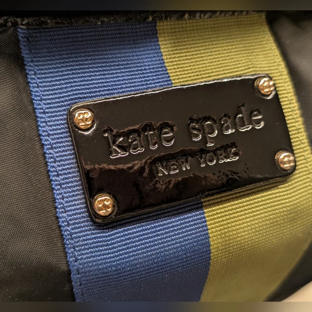 Black Shoulder Bag with Blue and Olive Stripe